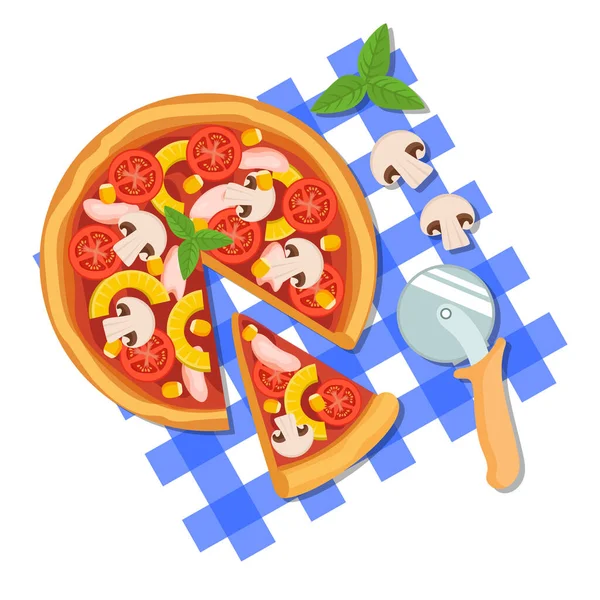 Pizza 'nın Kesim ve Dilimdeki Vektör Çizimi