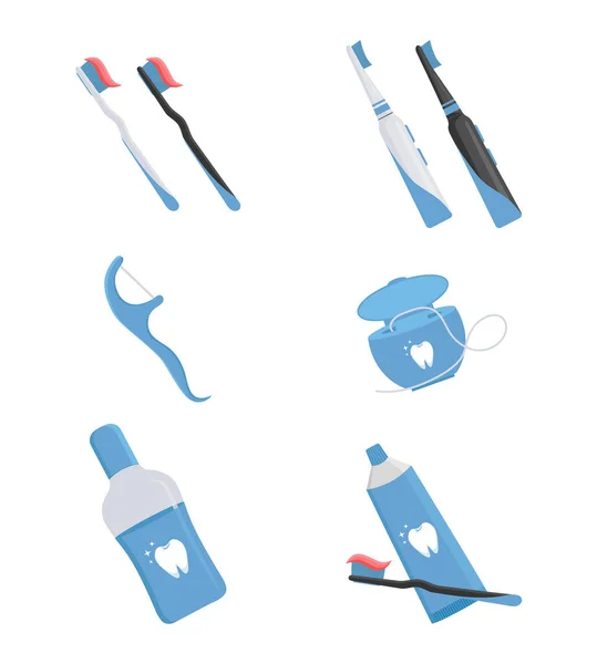 Diş bakımı ürünleri. Vektör çizimi. Diş bakımı seti