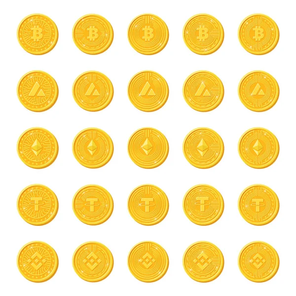 Şifreli altın sikkeler, izole edilmiş madeni para simgeleri. Vektör illüstrasyonu