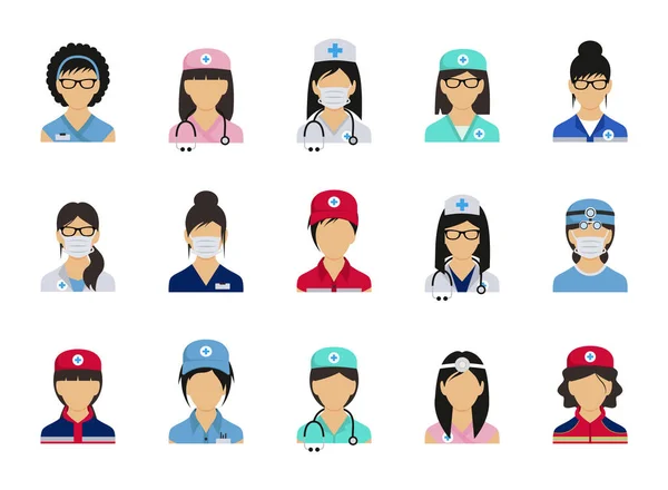 Üniformalı doktorlar. Düz stil kadınlar. Vektör illüstrasyonu.