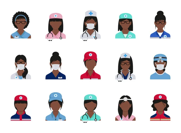 Üniformalı doktorlar. Düz stil kadınlar. Vektör illüstrasyonu.