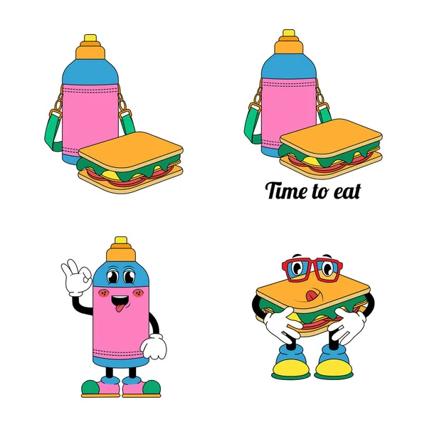 Çizgi film tarzında vektör seyahat çizimleri. Çocuk yemek çizimleri.