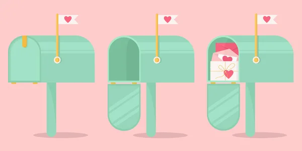 Conjunto Buzones Para Enviar Valentín Buzones Para Enviar Cartas Amor — Archivo Imágenes Vectoriales