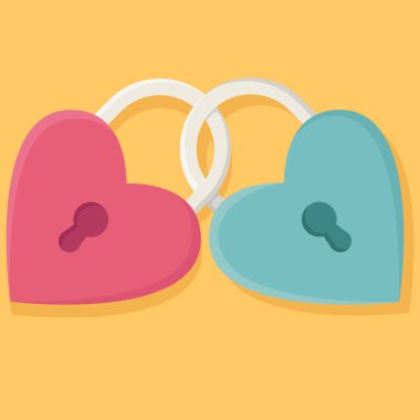 Anahtar deliği olan iki kalp. Romantik bir kavram. Aşk sembolü 