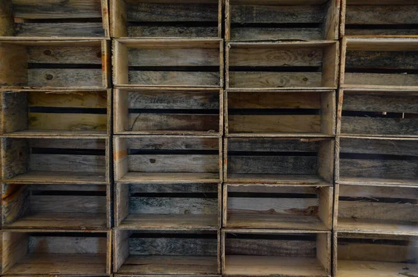 Sada Dřevěných Krabic Všechny Naskládané Prázdné Používaných Pro Skladování Přepravu — Stock fotografie
