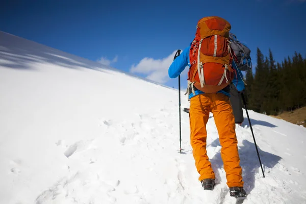 Dois alpinistas com mochilas . — Fotografia de Stock