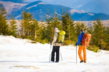 Bir grup dağcı dağlarda.