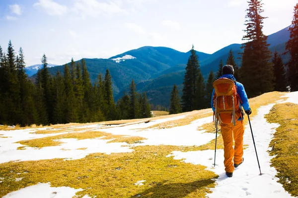 Homem Caminhadas na natureza . — Fotografia de Stock