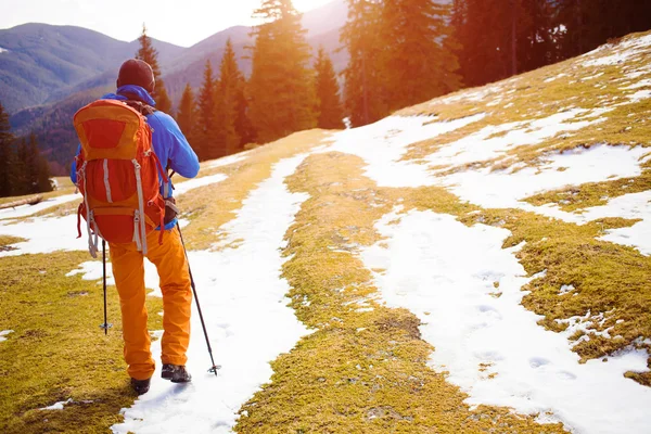 Doğada Hiking adam. — Stok fotoğraf