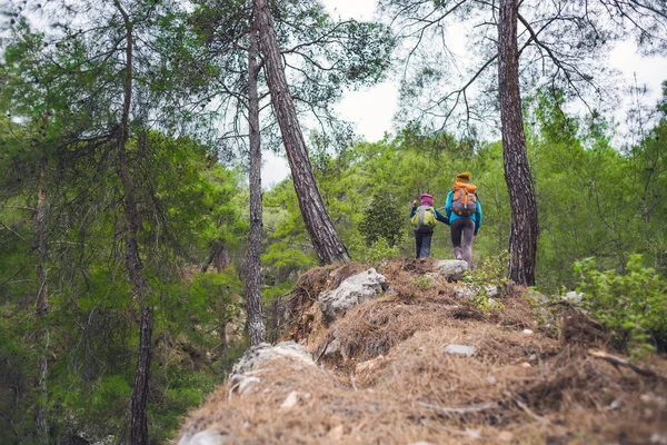 Uma Criança Com Sua Mãe Uma Caminhada Para Montanhas Menino — Fotografia de Stock