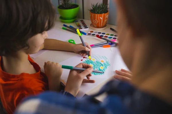 Kunstunterricht Einzelunterricht Mit Einem Lehrer Ein Kind Mit Einem Lehrer — Stockfoto