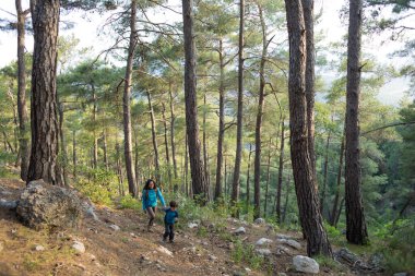 Bir kadın oğluyla ormanda yürür, annesiyle yürüyüşe çıkar, sırt çantalı bir çocuk parka gider, çocuklarla seyahat eder, çocuk annesinden kaçar, dağ patikasından uzaklaşır..