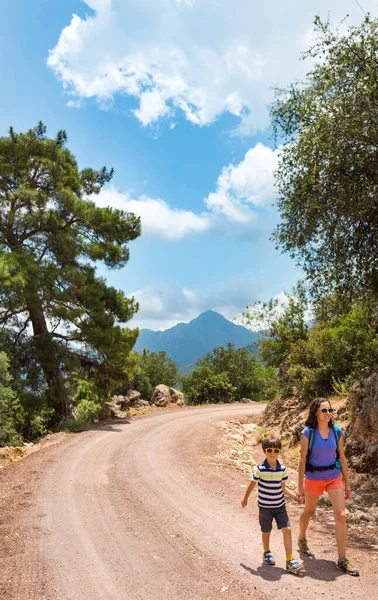 Caminata Estación Cálida Las Montañas Bosques Madre Hijo Fueron Dar — Foto de Stock