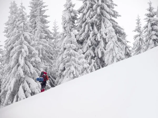 L'uomo è in montagna in inverno . — Foto Stock