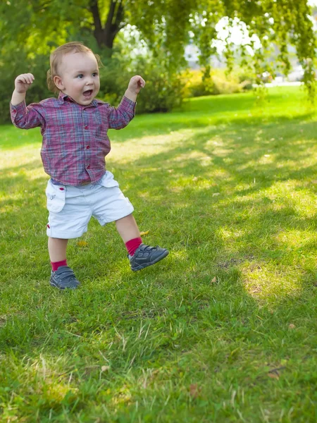 Un bebé aprende a caminar . —  Fotos de Stock