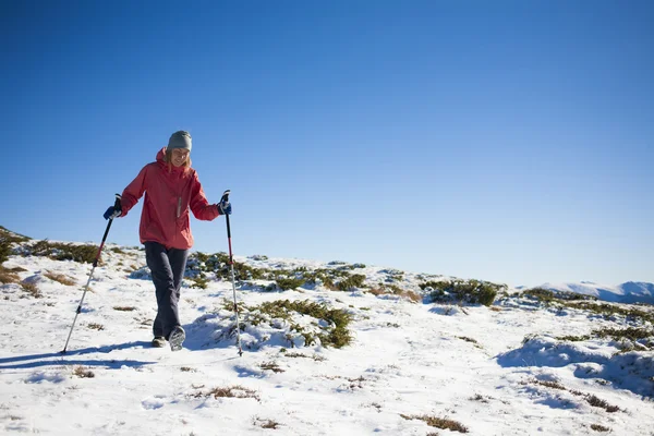 La ragazza è impegnata nello sport in montagna . — Foto Stock