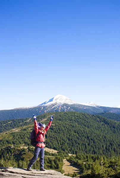 Ein Mädchen steht auf einem Berg. — Stockfoto