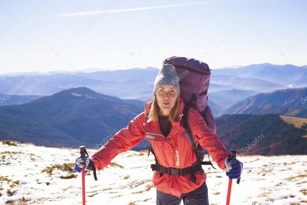 Active girl with a backpack.