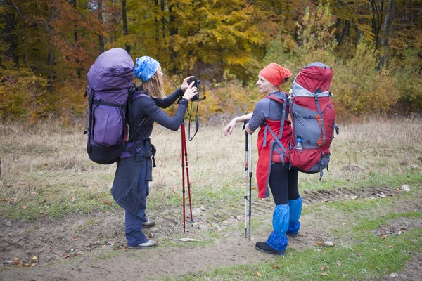 Deux filles sont photographiées dans les bois . — Photo