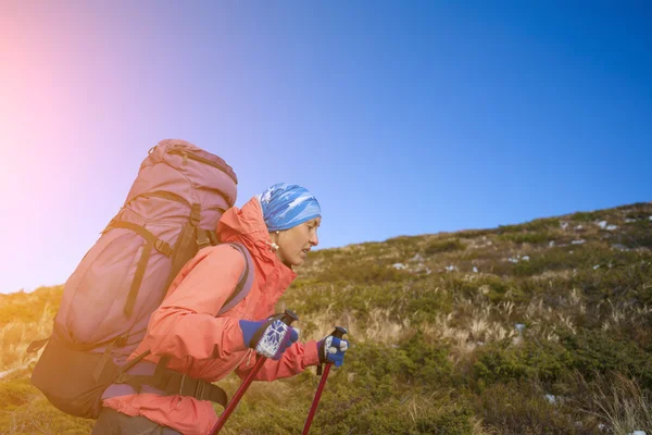 Elle voyage dans les montagnes . — Photo