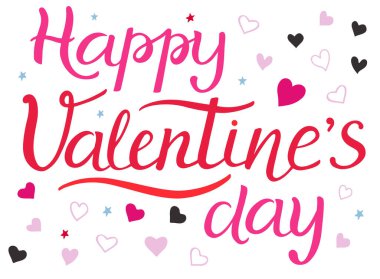 Kalpli mutlu sevgililer günü, romantik tebrik kartı, poster için modern tipografi, vektör sanatı..