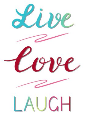 Live Love Laugh - vektör ilham verici, el yazısıyla alıntı. Motivasyon harfi yazma