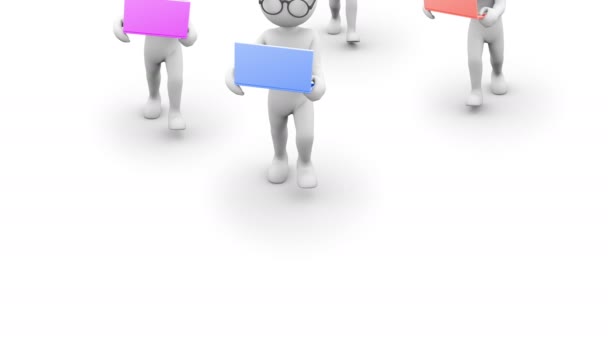 personnage 3D avec l'ordinateur portable. Série de peuples. Avec un cache alpha.