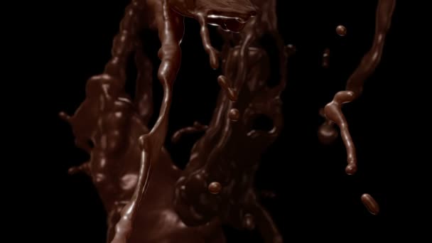 Splash van warme chocolademelk. Slow motion. Met masker. — Stockvideo