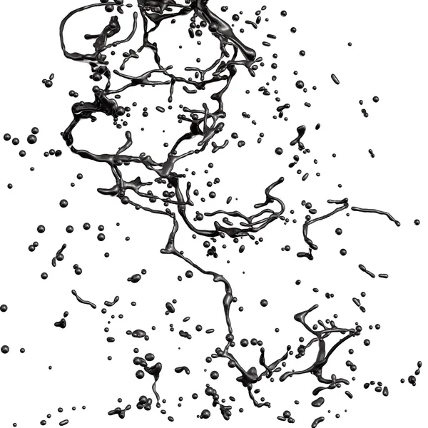 飞溅的孤立在白色背景上的黑色燃料石油 — 图库照片