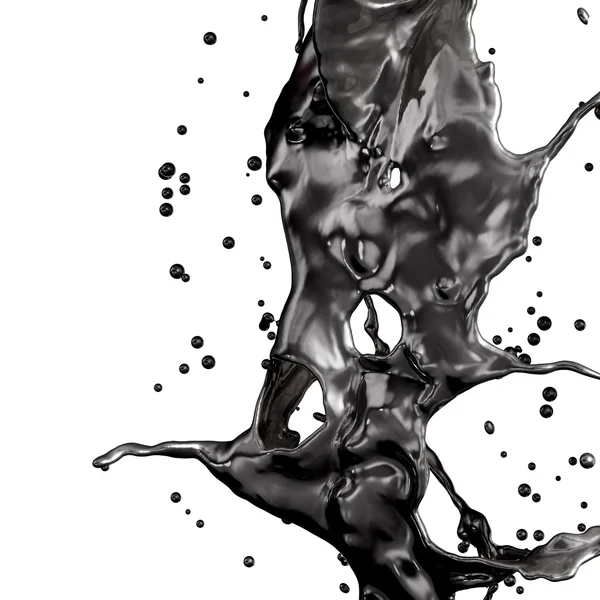 Splash de óleo combustível preto isolado sobre fundo branco — Fotografia de Stock