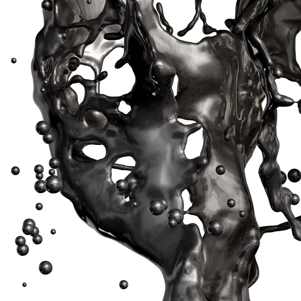 Spritzer schwarzes Heizöl isoliert auf weißem Hintergrund — Stockfoto