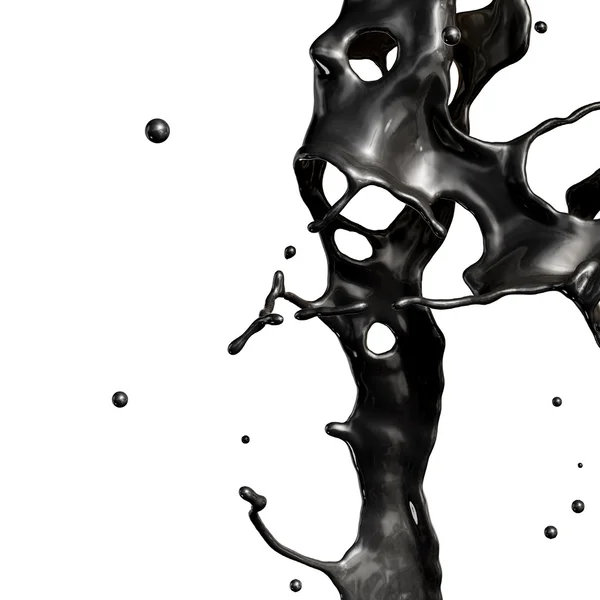 Splash af sort brændselsolie isoleret på hvid baggrund - Stock-foto