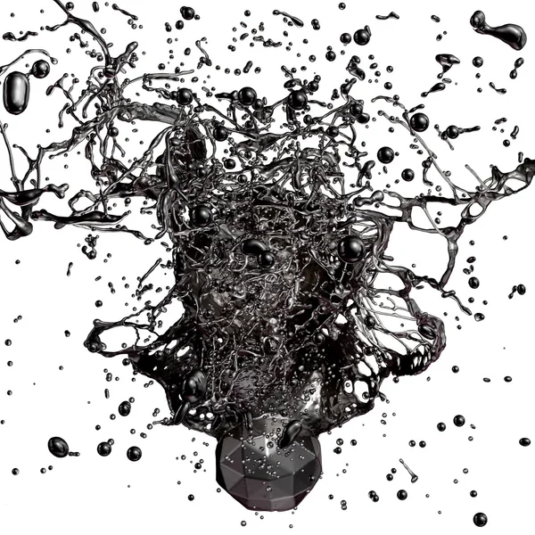 Splash of black fuel oil isolated on white background — Stockfoto