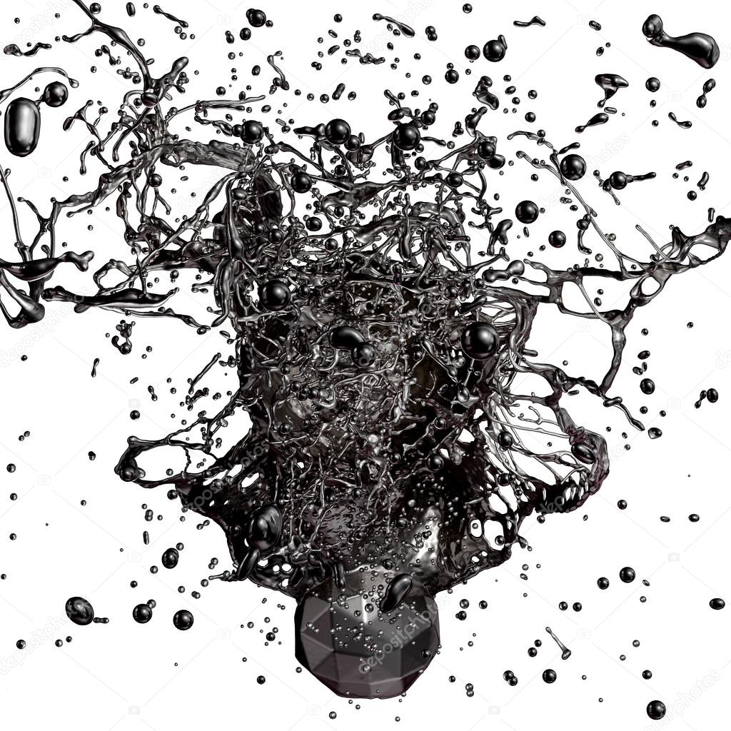 Splash of black fuel oil isolated on white background
