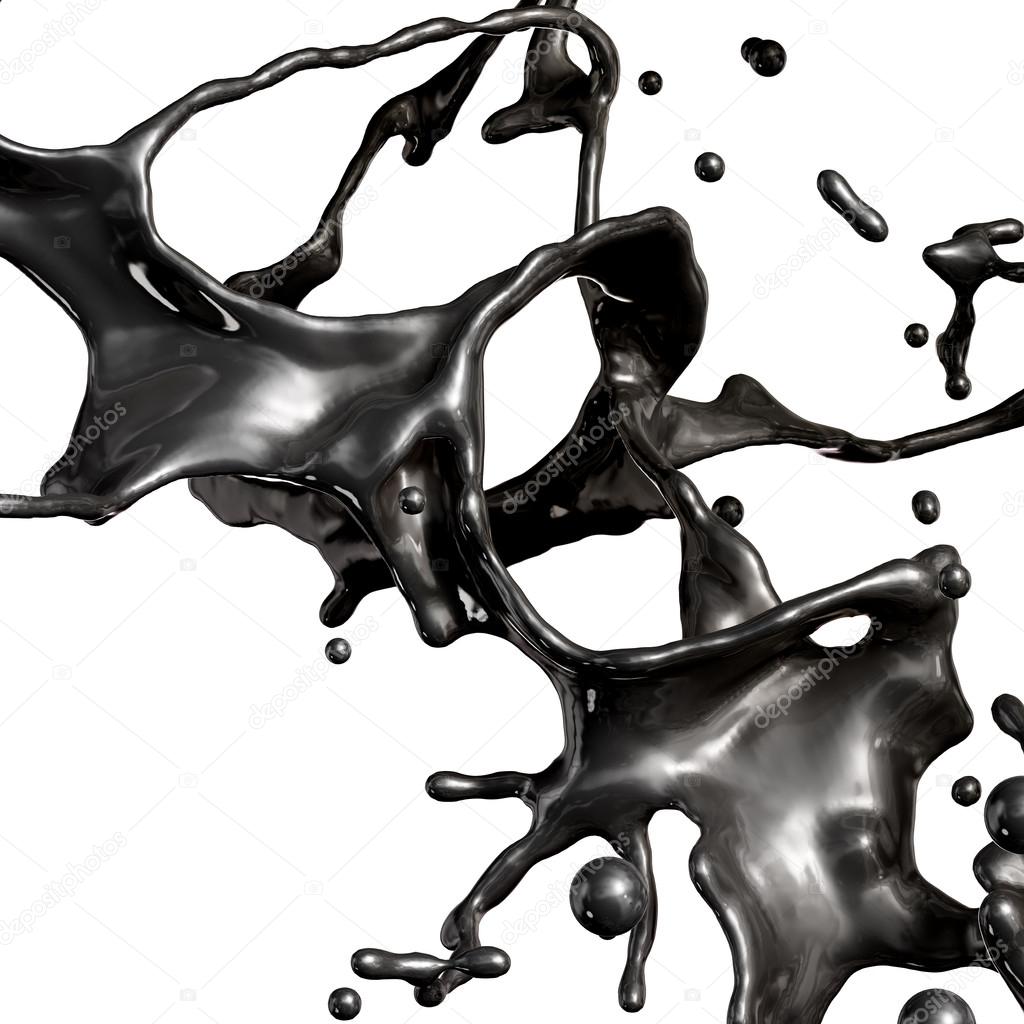 Splash of black fuel oil isolated on white background