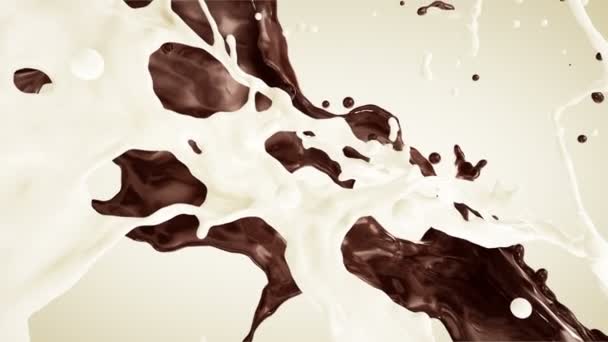 Brown Chocolate and White Cream Milk Splashes — Stock Video