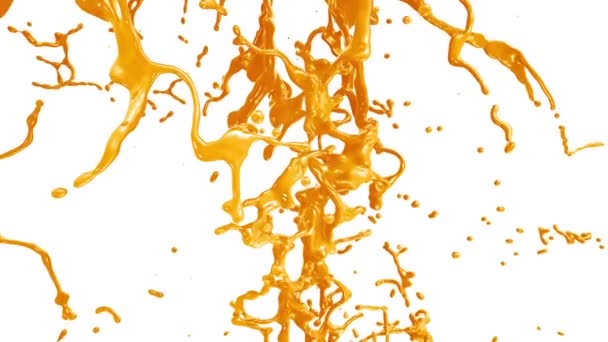 Voando através do fluxo de suco de laranja fresco . — Vídeo de Stock