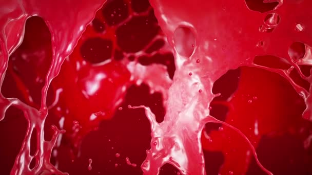 Ketchup, sangre, salpicaduras de líquido rojo. Movimiento lento . — Vídeo de stock