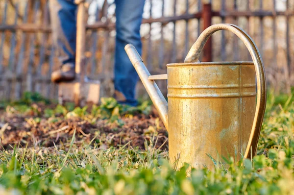 Man som arbetar på trädgård sängar — Stockfoto