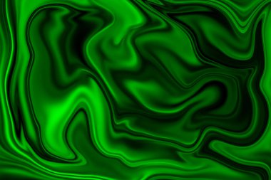 Yeşil cama benzer kıvrımlı yeşil çizgileri olan soyut yeşil-siyah arkaplan