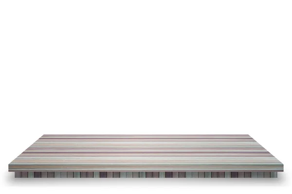 Vista superior vazia da tabela de madeira isolada no fundo branco, para — Fotografia de Stock