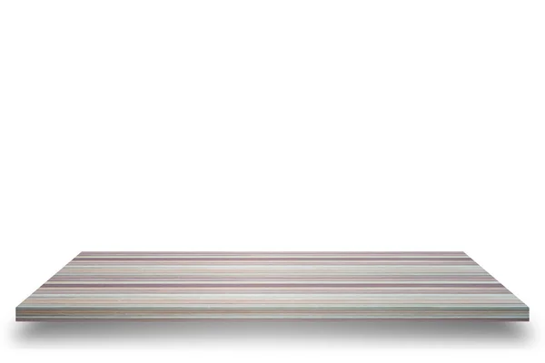 Vista superior vazia da tabela de madeira isolada no fundo branco, para — Fotografia de Stock