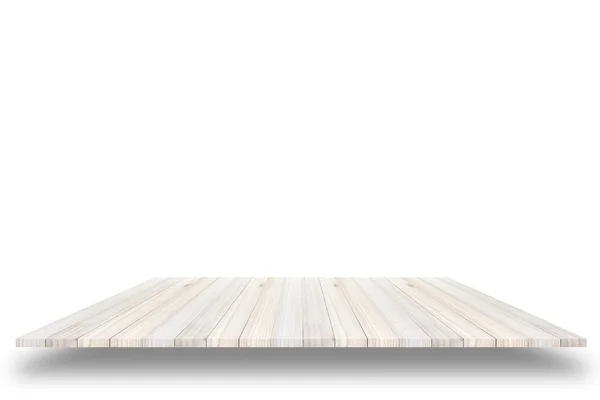 Vista superior vazia da mesa ou balcão de madeira (prateleira) isolado no wh — Fotografia de Stock