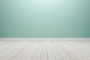 Empty interior light green room with wooden floor, For display o clipart
