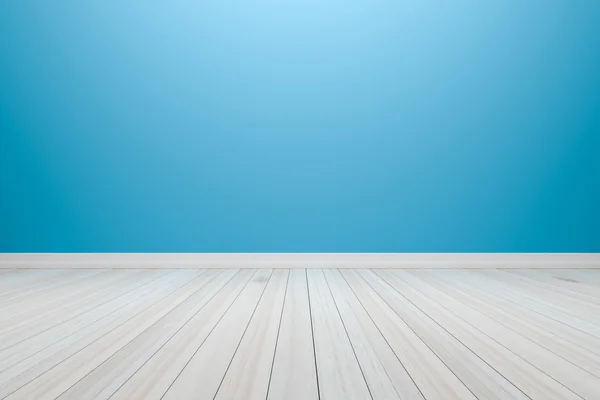 Interior vacío habitación azul claro blanco estante blanco y floo de madera — Foto de Stock