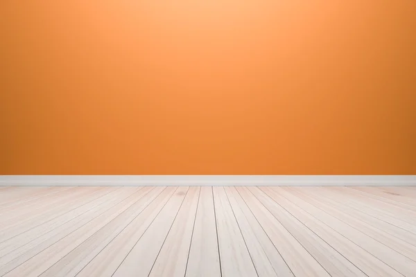 Üres belső világos narancssárga szobában fa padló, kijelző — Stock Fotó