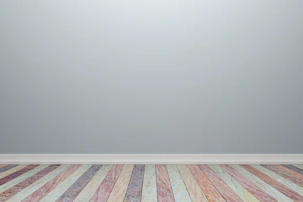 Üres belső könnyű szürke szobában fa padló, a kijelző — Stock Fotó