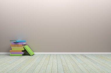 Boş iç pastel Oda ahşap zemin ve kitaplar, dis için
