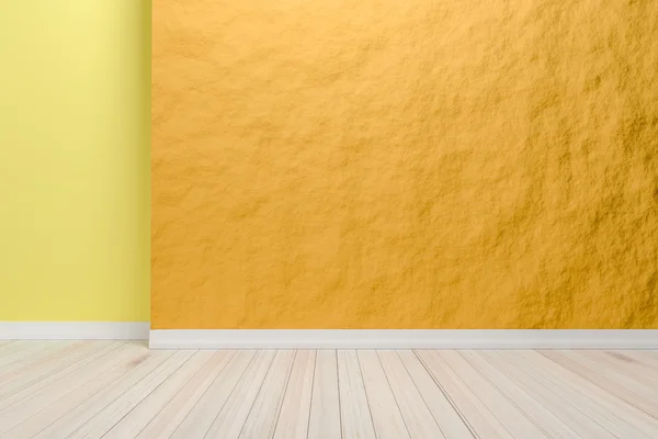 Leere Innenbeleuchtung orangefarbener Raum mit Holzboden, zur Anzeige — Stockfoto