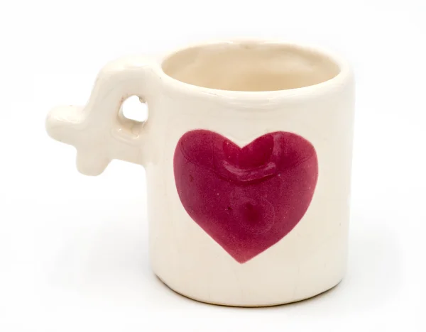 Love cup on white background, Pink heart on cup. — Stock Photo, Image